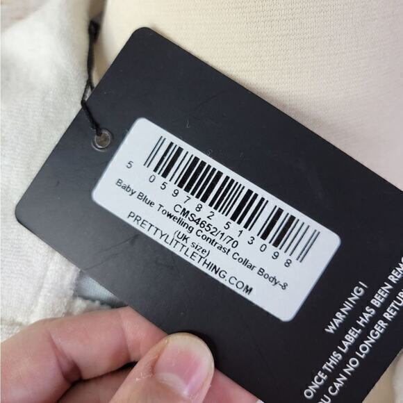 NWT PrettyLittleThing Baby Blue Towelling Contrast Collar Bodycon Dress 4 - Picture 7 of 7